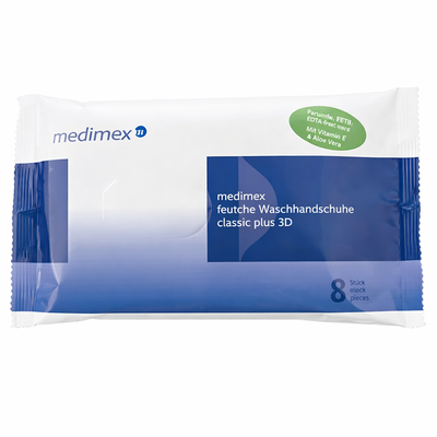 Wet & Disinfectant Wash Mitts (8 pieces) · MediMex classic plus 3D Antibac